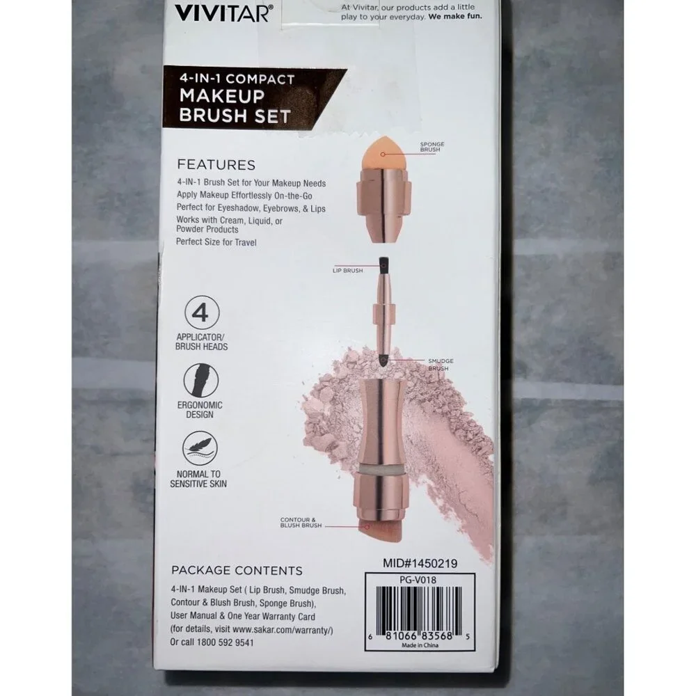 4-In-1 Compact Makeup Brush Set By Vivitar Beauty Tool Ergonomic Design - Picture 2 of 2